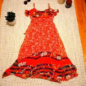 Anthropologie Red Boho Floral Dress Sz Medium